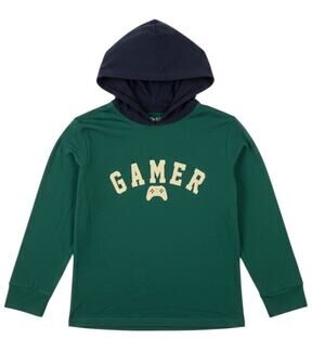 Childrens Place Gamer Graphic Hoodie Boys Sz 7/8 Green Navy Xbox PS5 Print